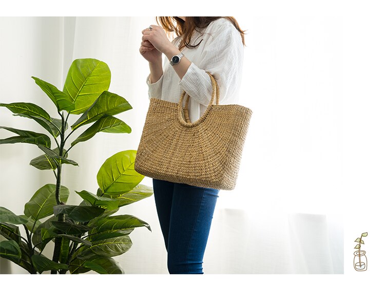 Woven Straw Summer Beach Tote Bag