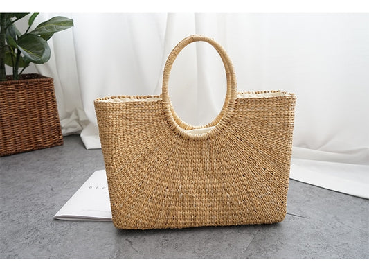 Woven Straw Summer Beach Tote Bag