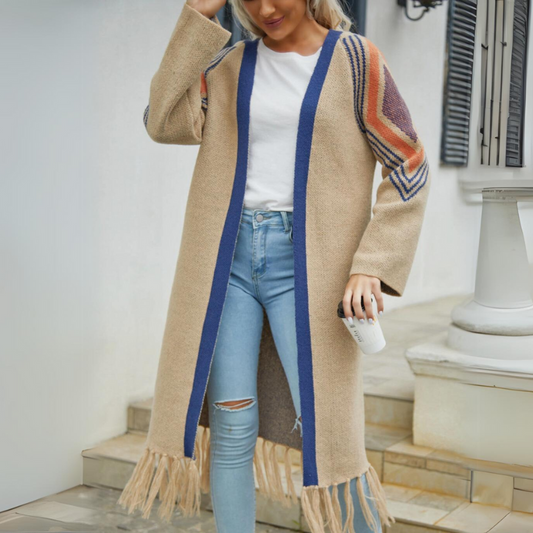 Yazmine Color Block Tassel Cardigan Sweater