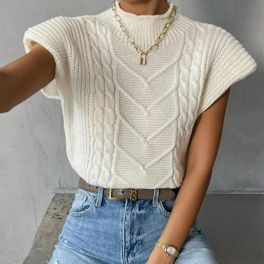 Yvette Mock Neck Short Sleeve Cable Sweater