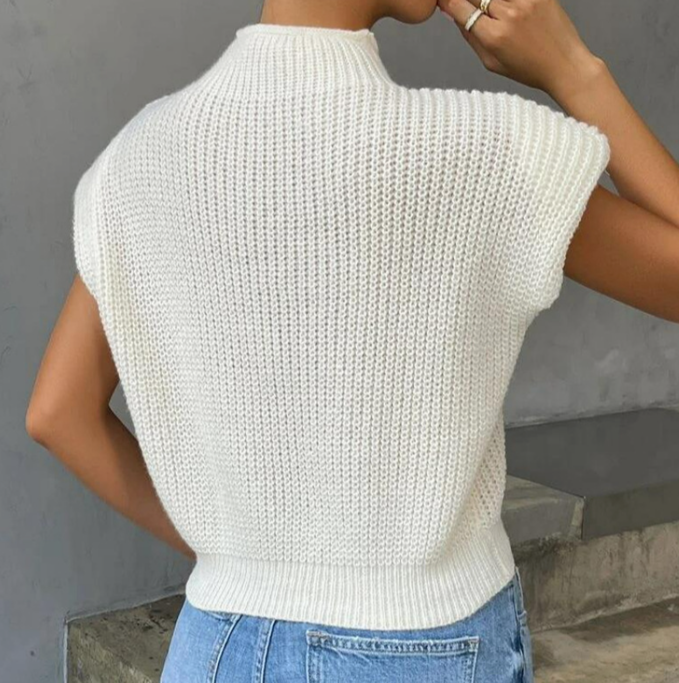 Yvette Mock Neck Short Sleeve Cable Sweater