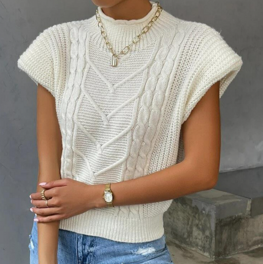 Yvette Mock Neck Short Sleeve Cable Sweater