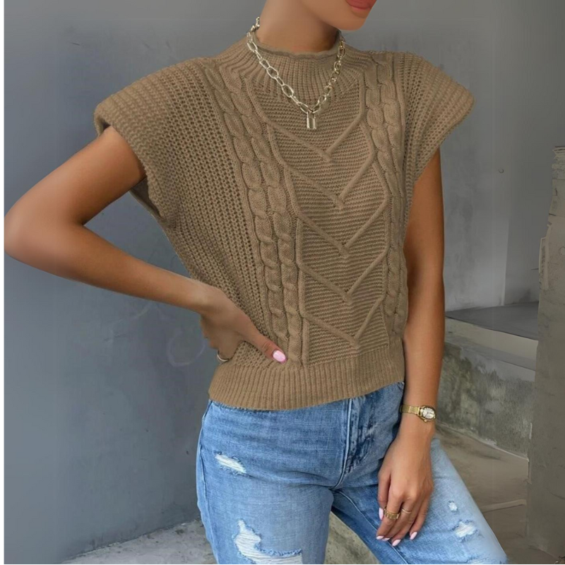 Yvette Mock Neck Short Sleeve Cable Sweater