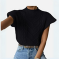 Load image into Gallery viewer, Yvette Mock Neck Short Sleeve Cable Sweater
