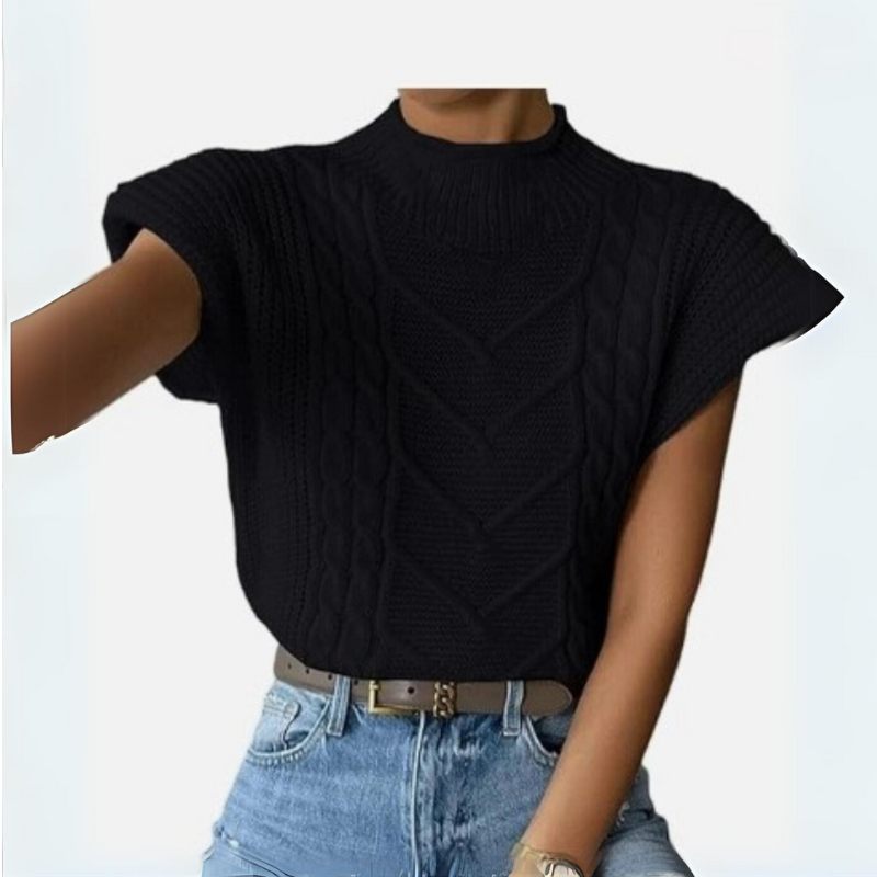 Yvette Mock Neck Short Sleeve Cable Sweater