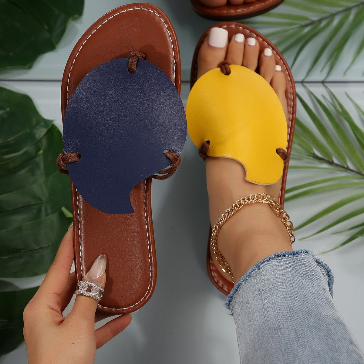 Frankie Casual Color-matching Clip-toe Sandals Summer Outdoor Flat Slippers For Women Flip Flops Shoes