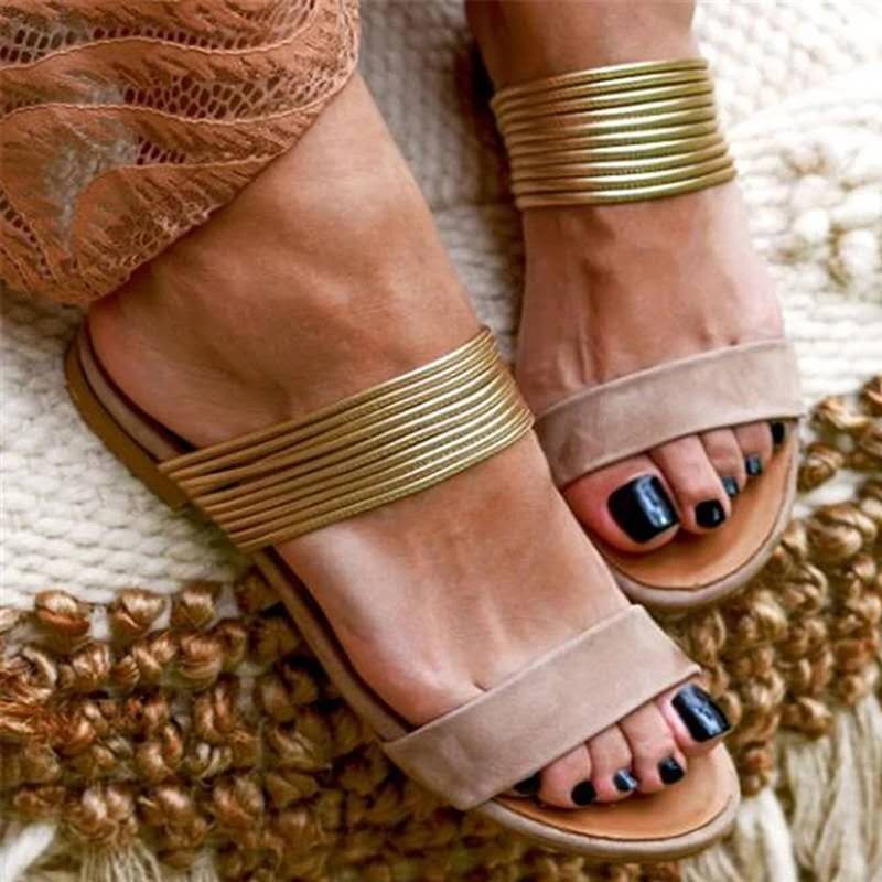Aria Gold Strappy Flat Sandals for Women | Elegant Summer Slide Sandals