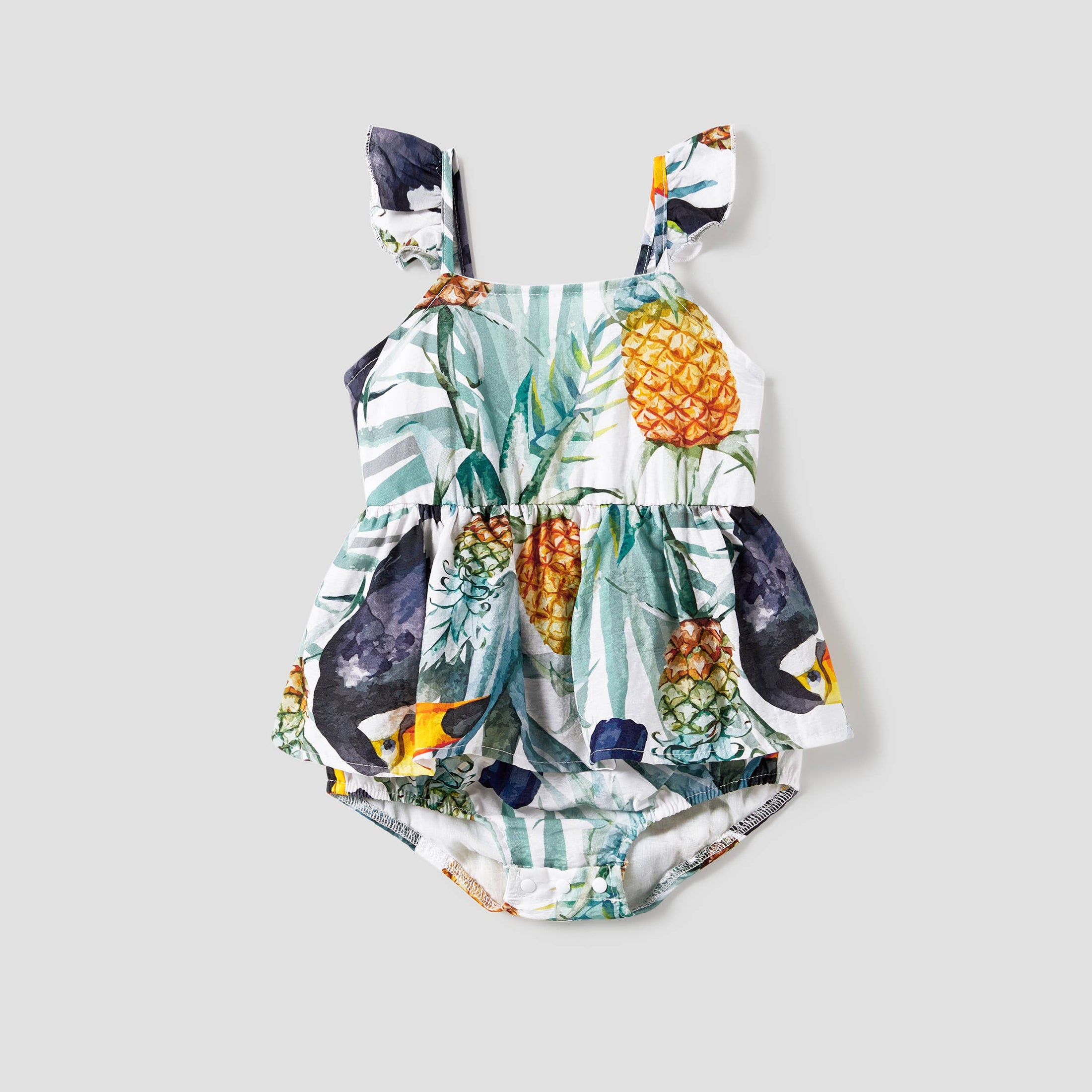Family Matching Colorblock T-Shirt and Pineapple Strap Dress