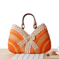 Load image into Gallery viewer, Pebbles Wheat Straw Blue Stripes Straw Bag Rattan Bag Garden Handbag
