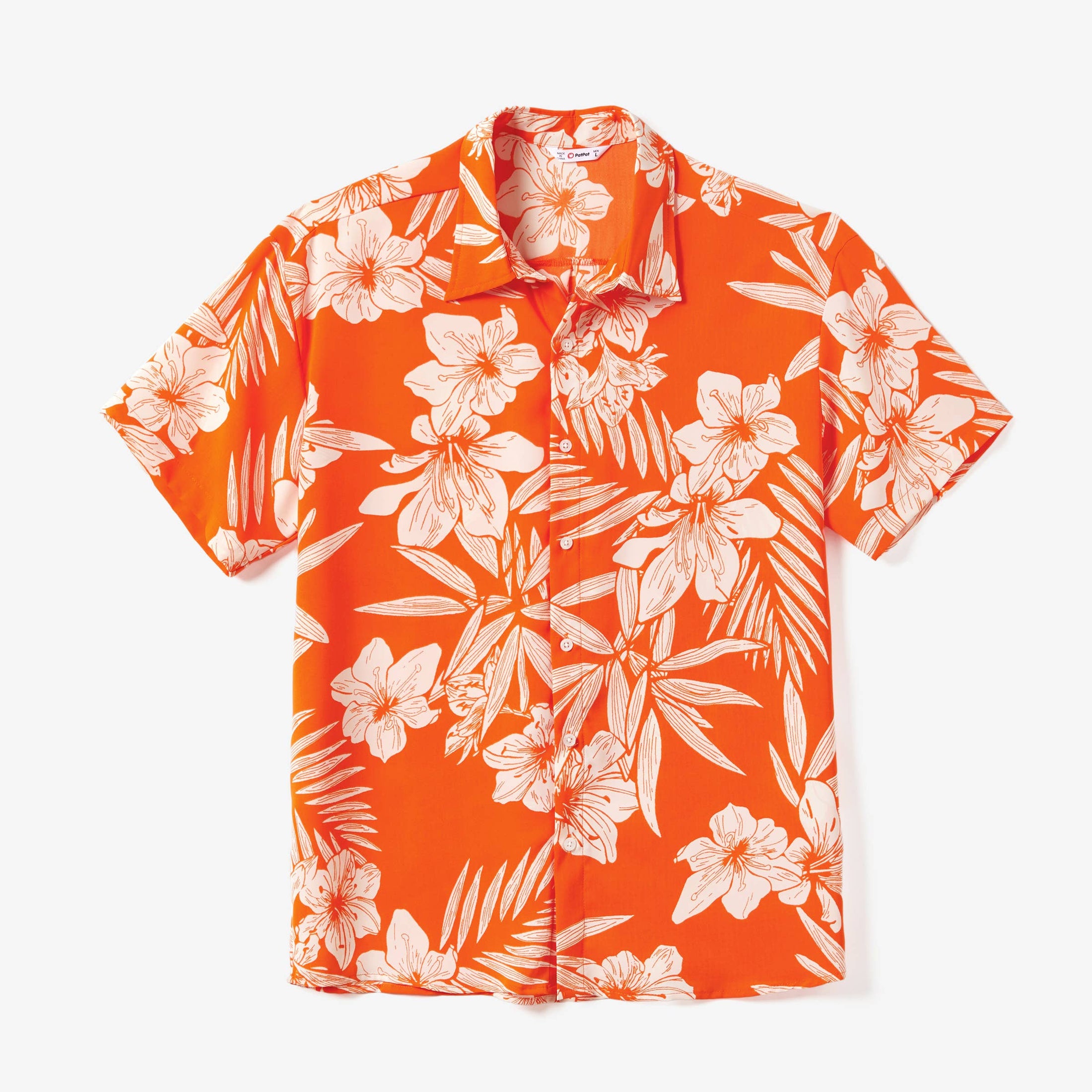 Family Matching Orange Beach Shirt & Floral Strap Dress Sets