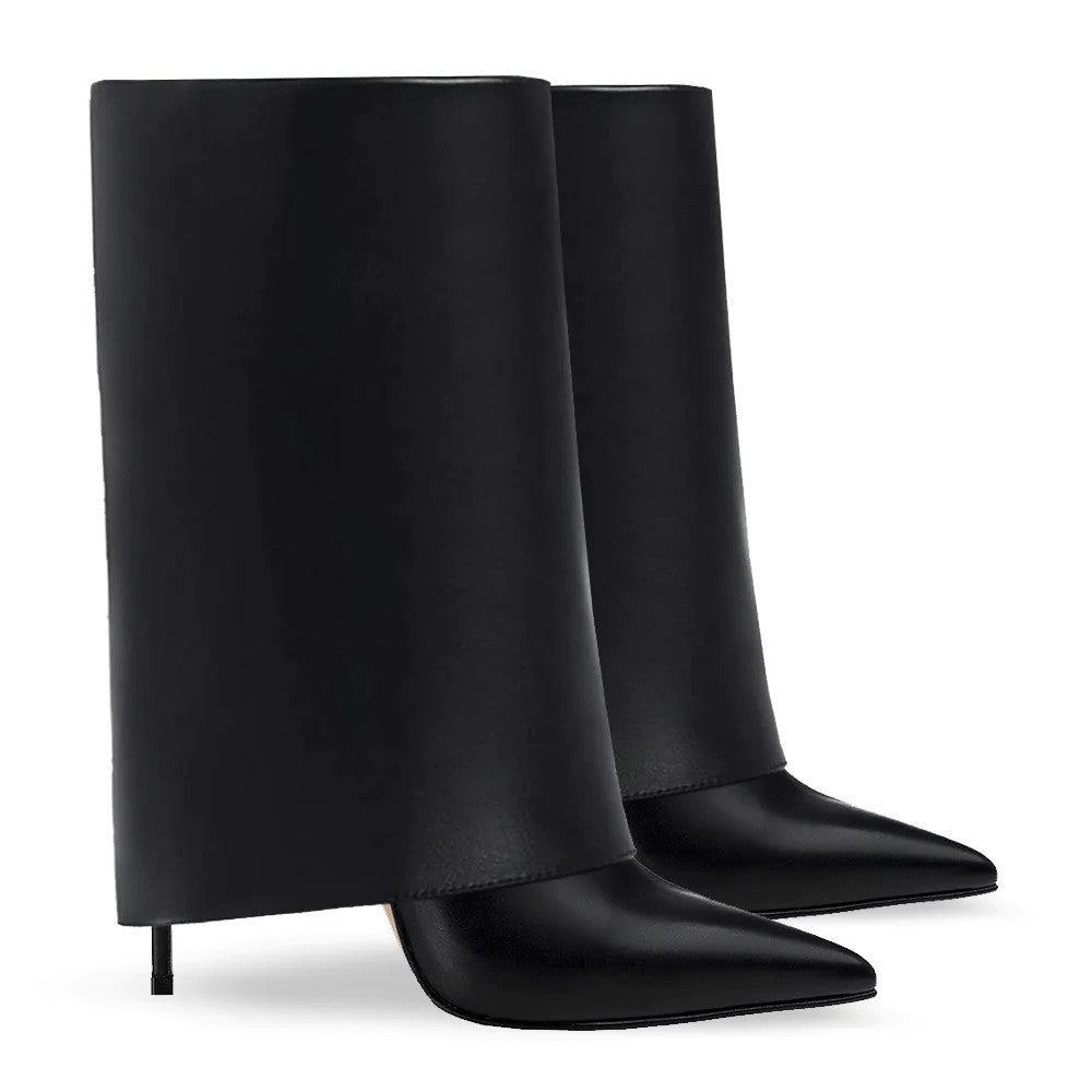 Miranda Fold Over Shin High Faux Leather and Suede Boots