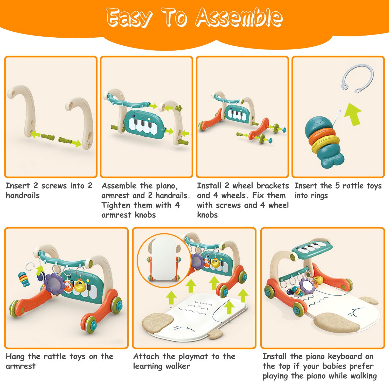 3 in 1 Baby Gym Playmat Learning Walker