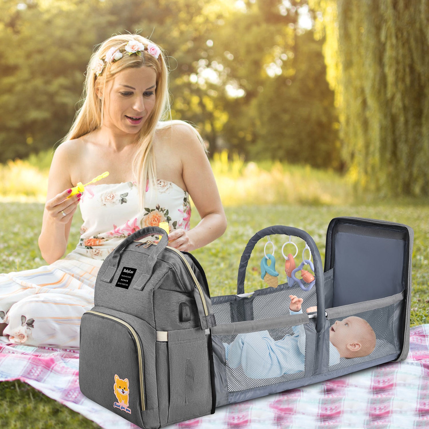 Versatile functionality as a diaper bag, changing table, and travel bassinet