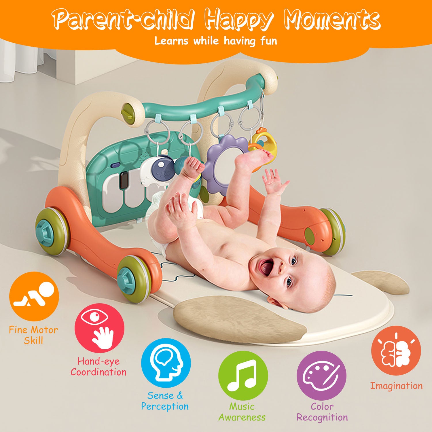 3 in 1 Baby Gym Playmat Learning Walker