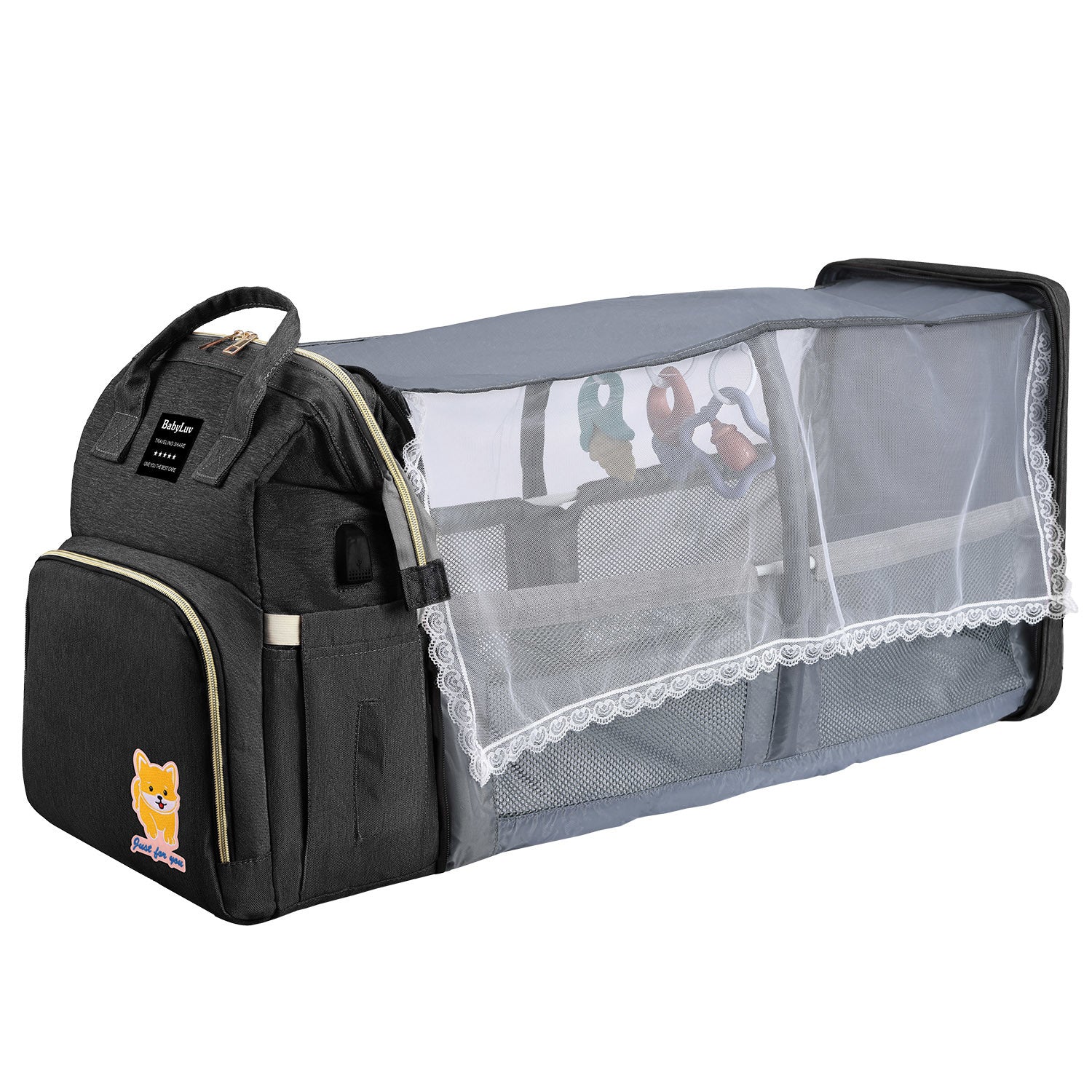 Enhanced safety features with mosquito net and sunshade.