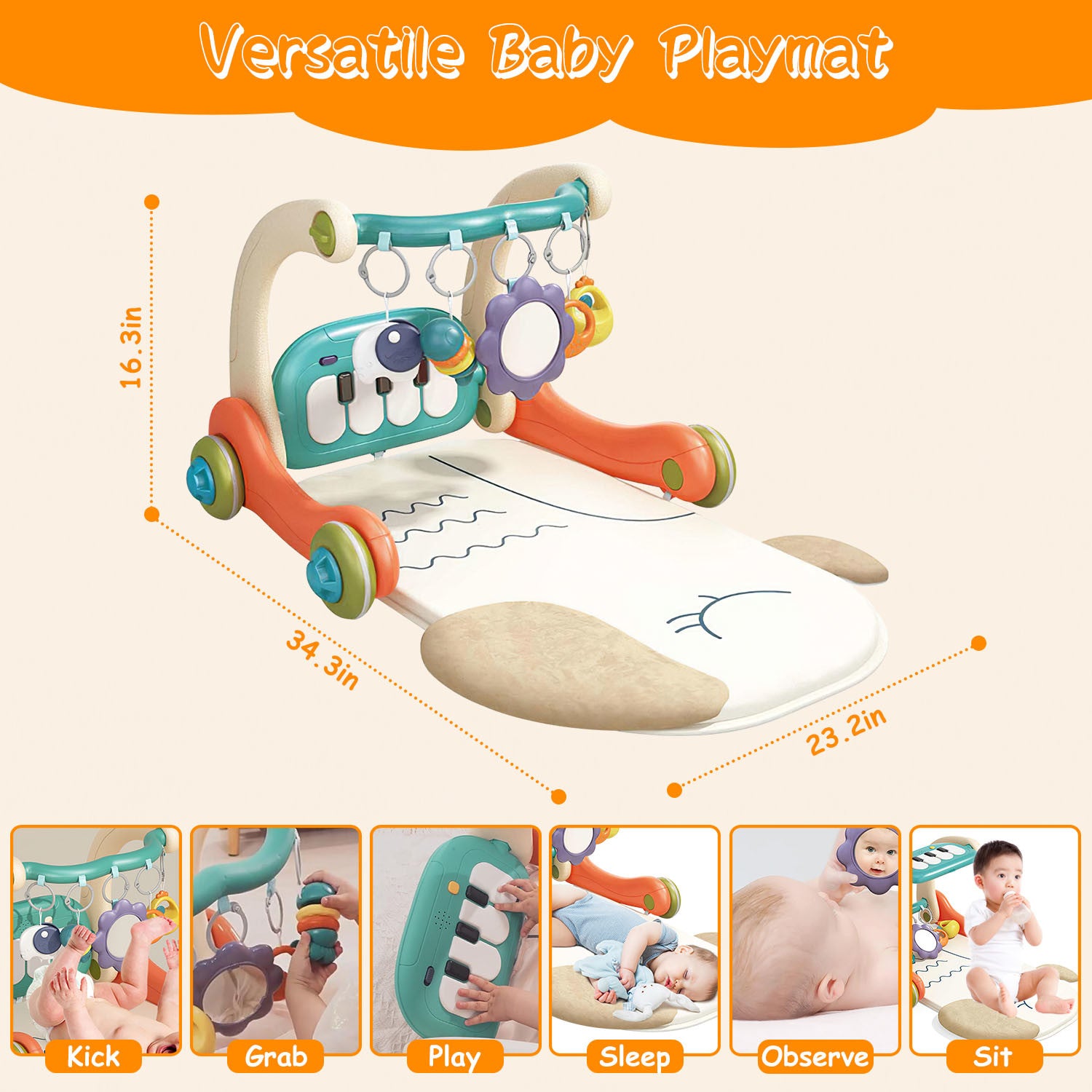 3 in 1 Baby Gym Playmat Learning Walker