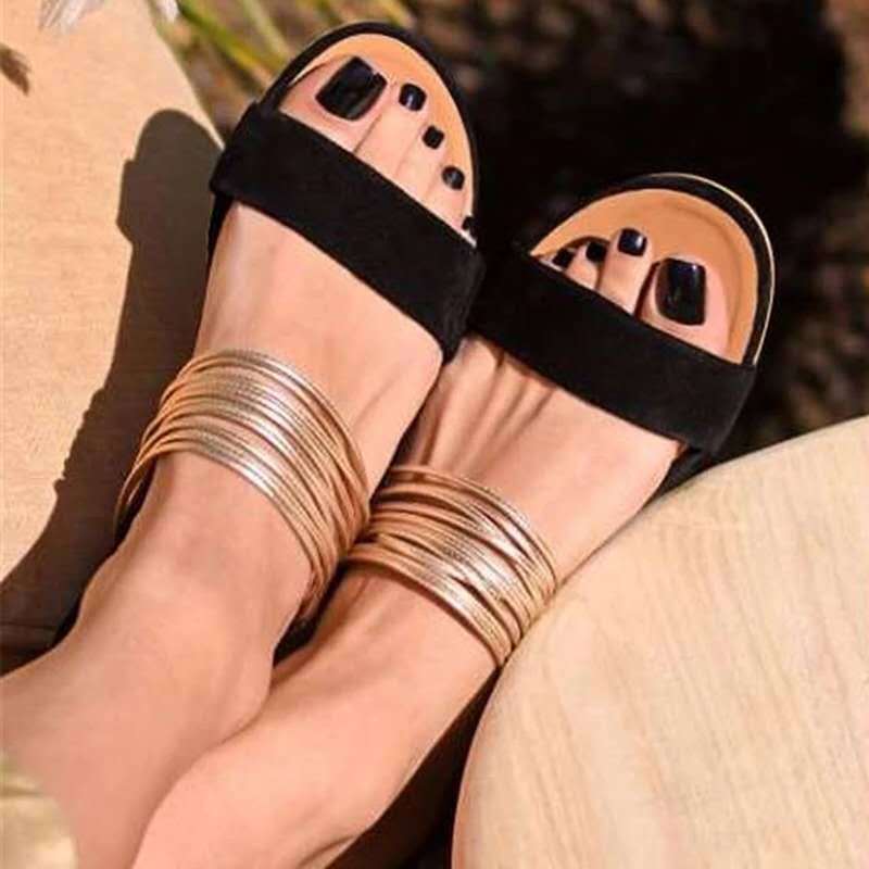 Aria Gold Strappy Flat Sandals for Women | Elegant Summer Slide Sandals