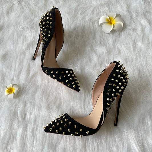 Thyraxa Gold Spikes Black Stilettos