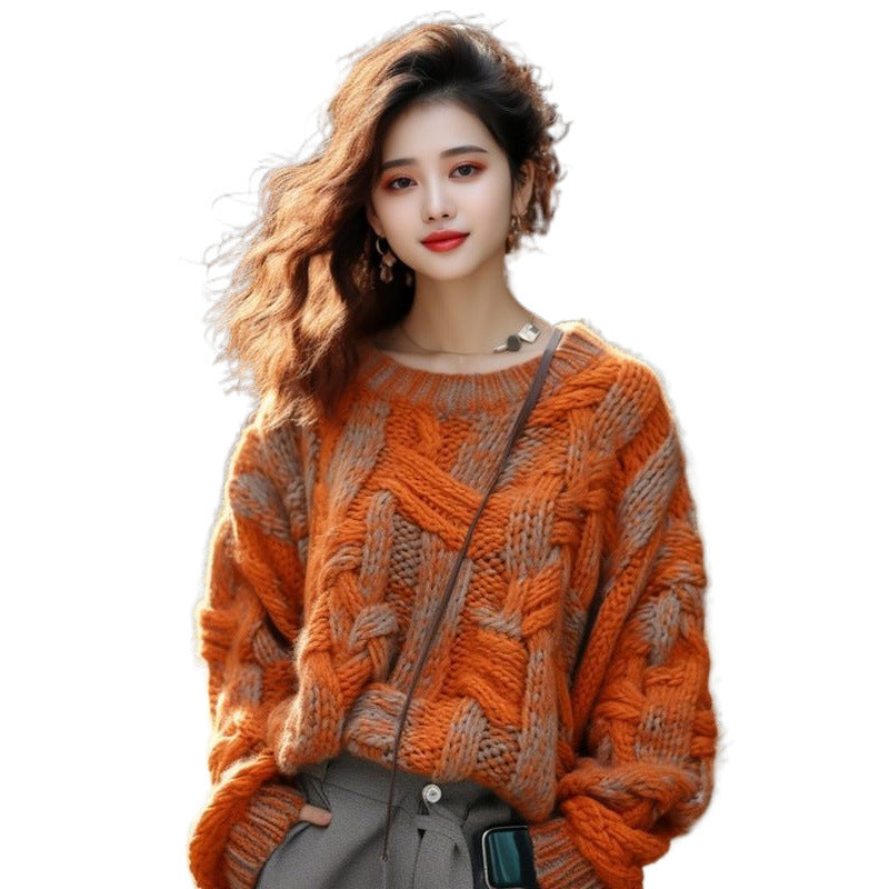 Runessa Orange Classic Cable Woven Style Chunky Sweater