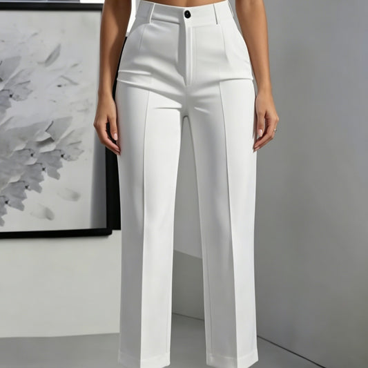 white tailored trousers women structured pants formal outfit