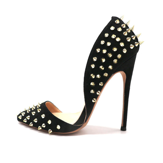 Thyraxa Gold Spikes Black Stilettos