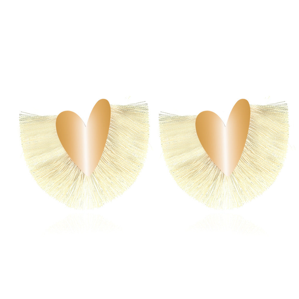 Britania Bohemian Fan-shaped Heart Tassel Earrings Ethnic Style