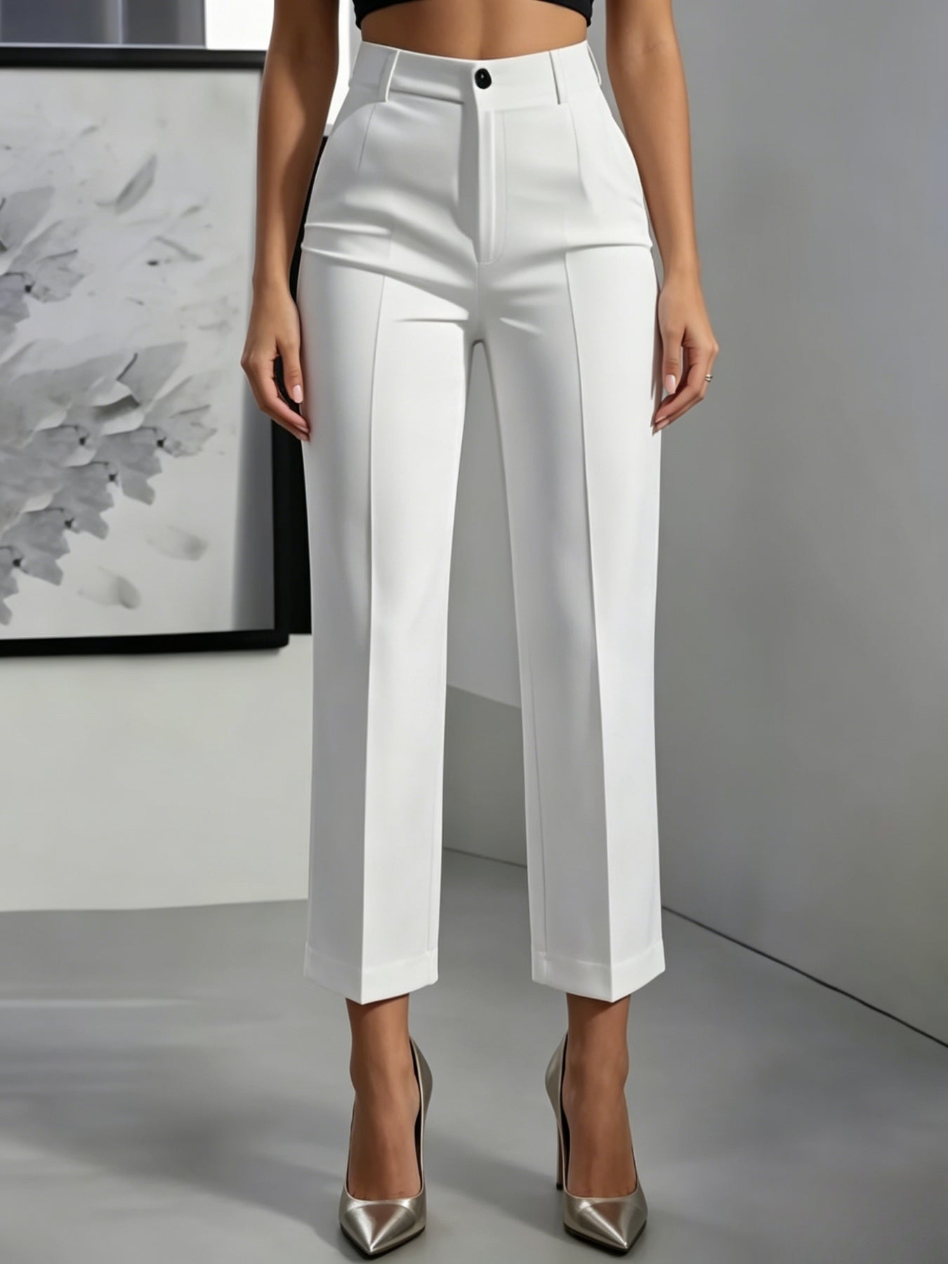 white tailored trousers women structured pants formal outfit