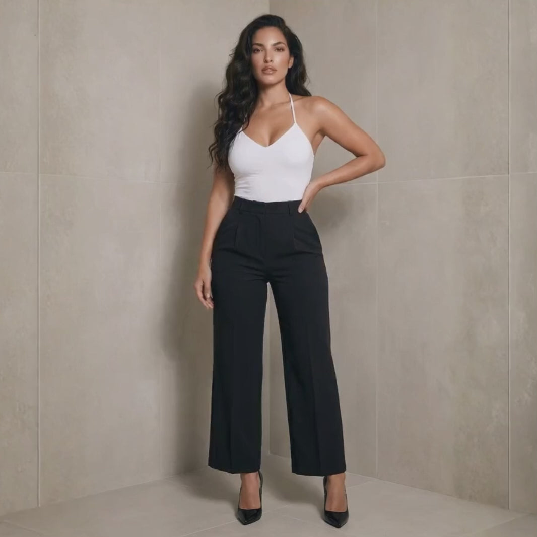 Black luxury women’s dress pants white high waist structured trousers outfit
