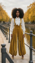 Load and play video in Gallery viewer, European style suspender jumpsuit wide leg golden outfit
