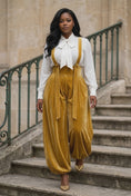 Load and play video in Gallery viewer, classy women Harem jumpsuit elegant resort wear golden tone outfit
