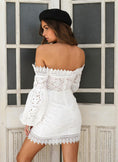 Load image into Gallery viewer, Blanca White Sweetheart Lace Off-The-Shoulder Mini Dress with Bell Sleeves
